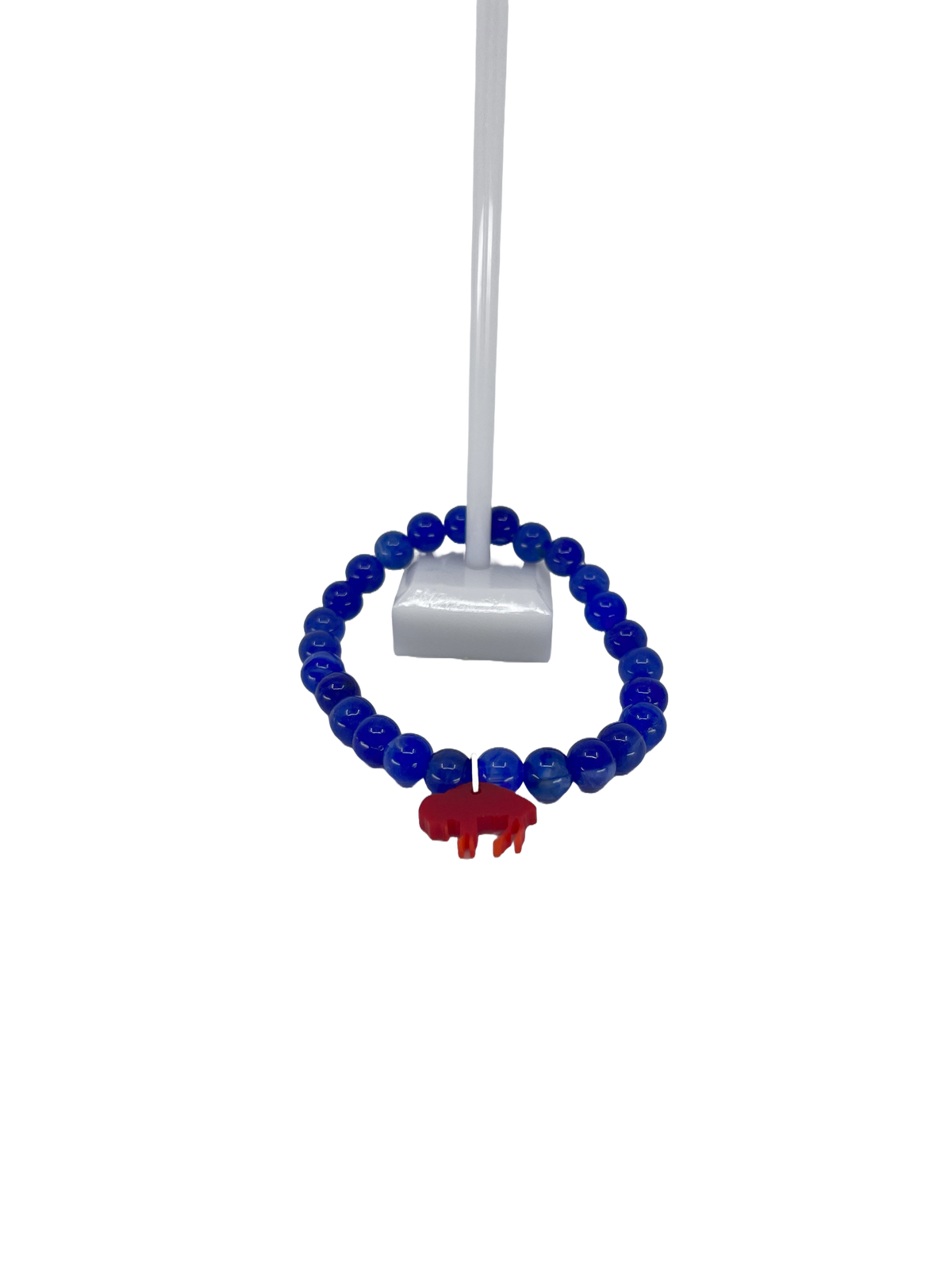 Buffalo blue bead bracelet with red buffalo