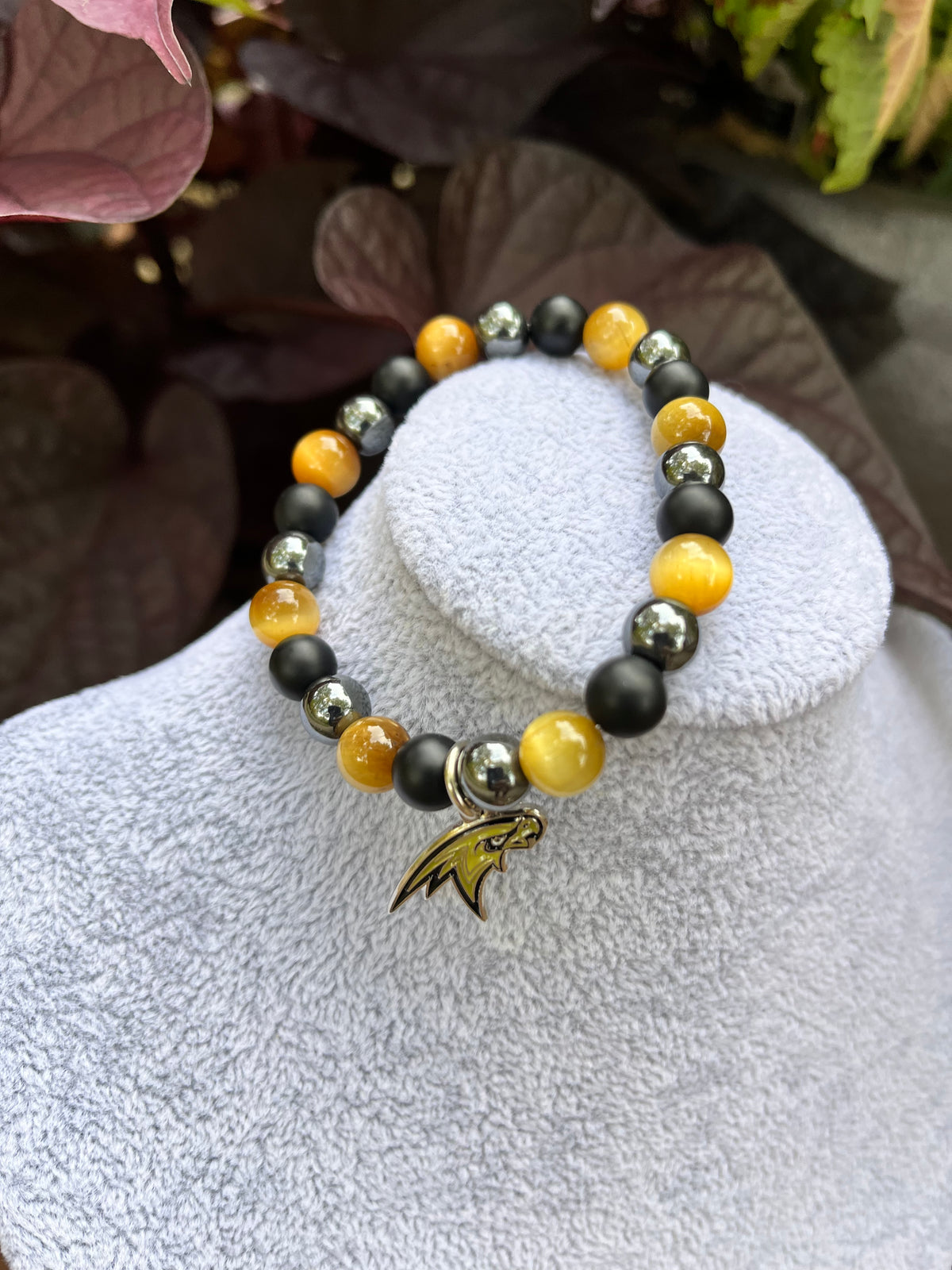 Corning Hawks Round Stone Bead Stretchy Charm Bracelet