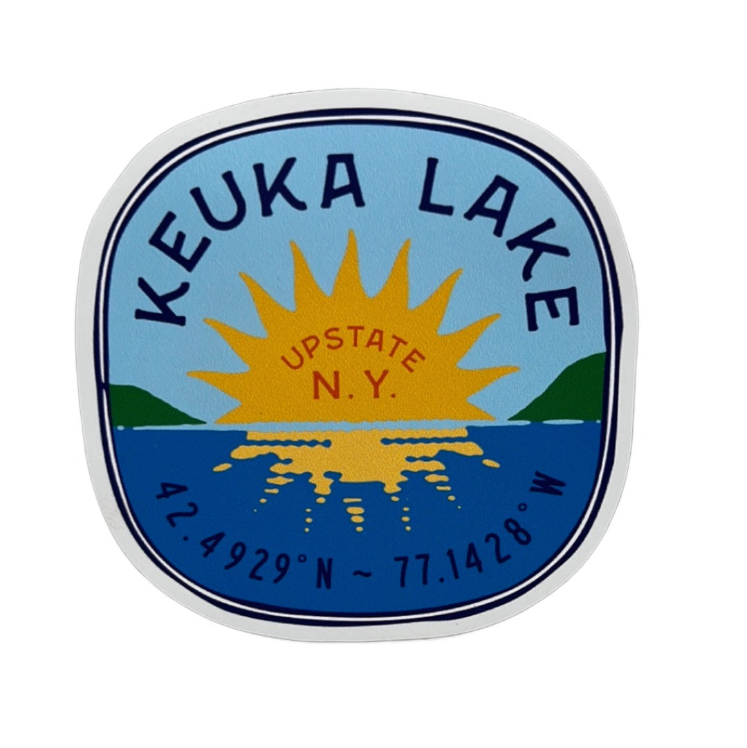 Keuka Lake Sunset Sticker with Coordinates