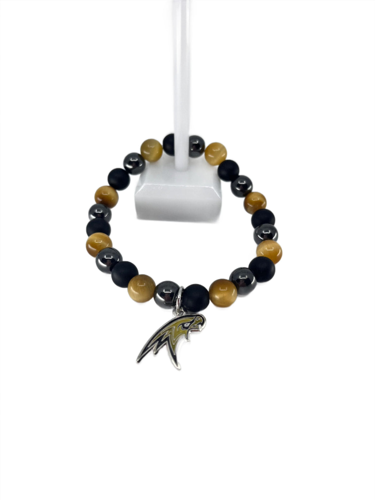 Corning Hawks Round Stone Bead Stretchy Charm Bracelet