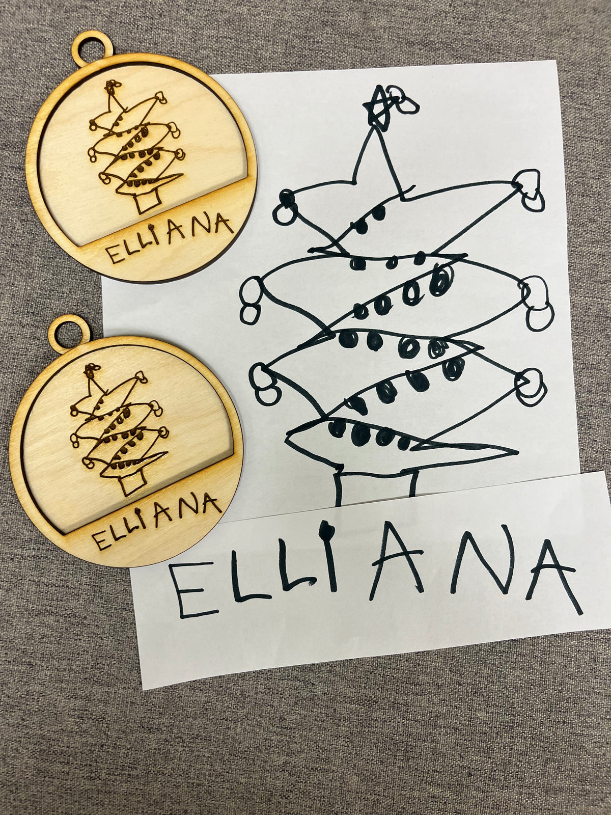 Your Child's Drawing Laser Engraved on an Ornament