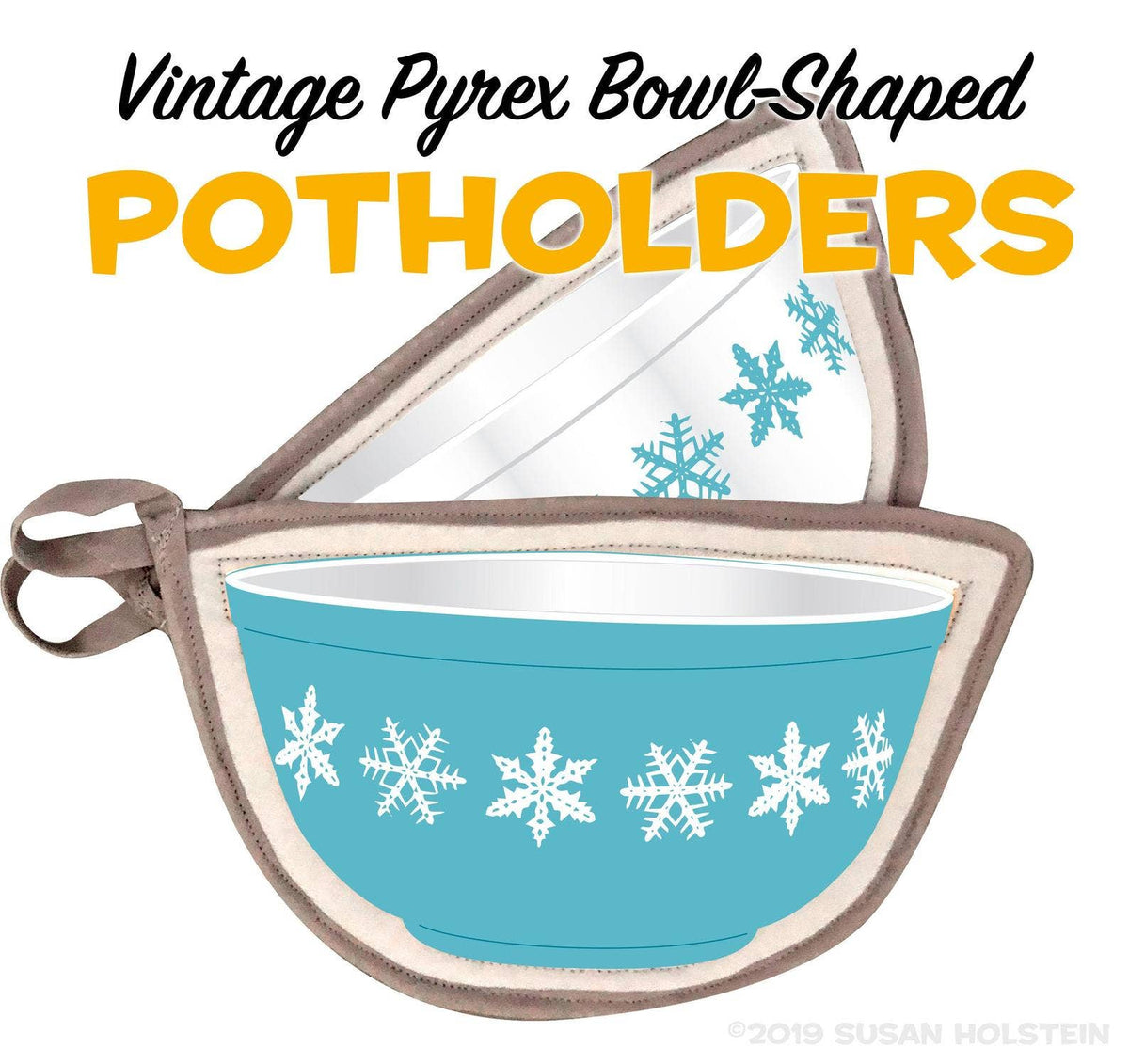 2 Potholders - Pyrex Turquoise Snowflake Bowl Potholders
