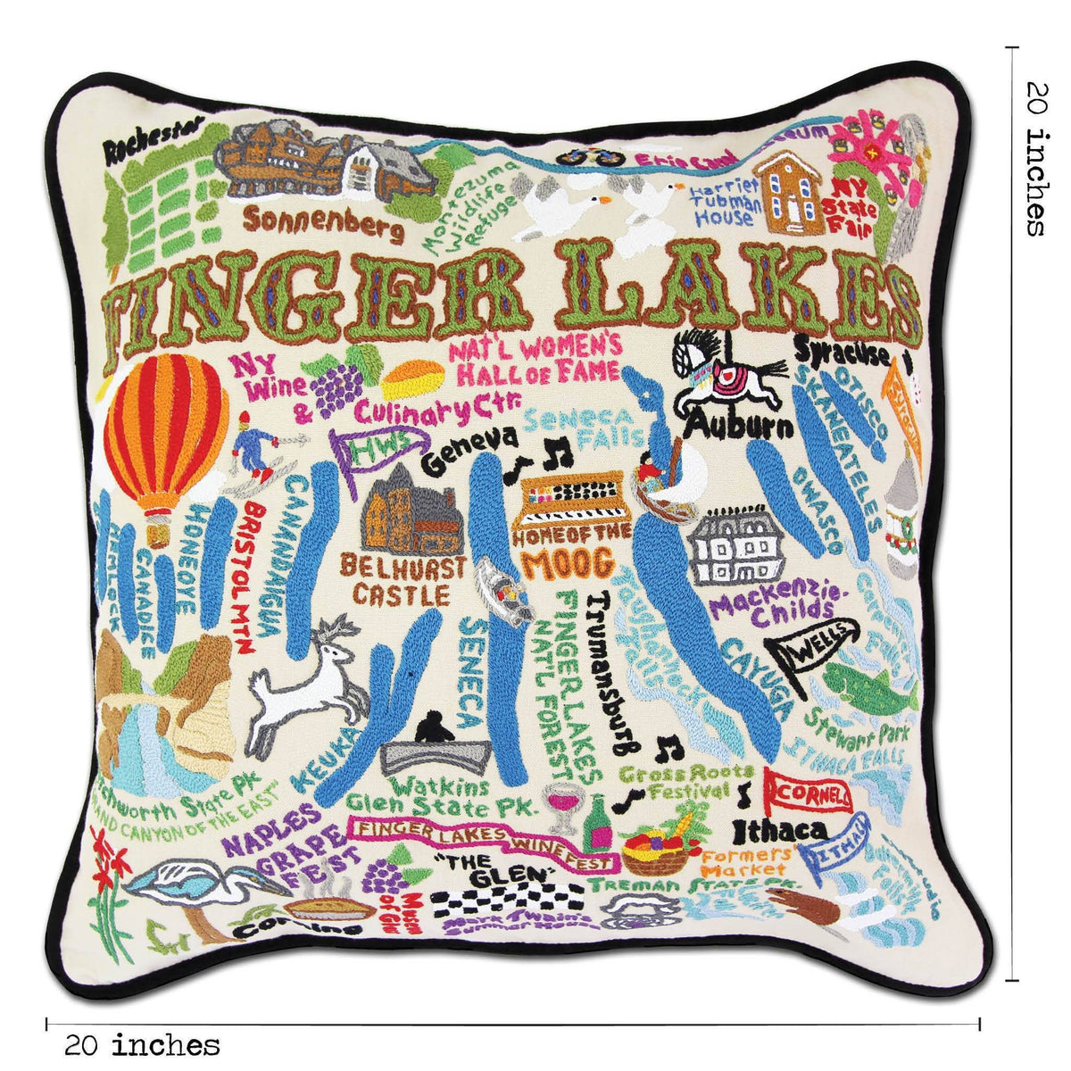Finger Lakes Hand-Embroidered Pillow
