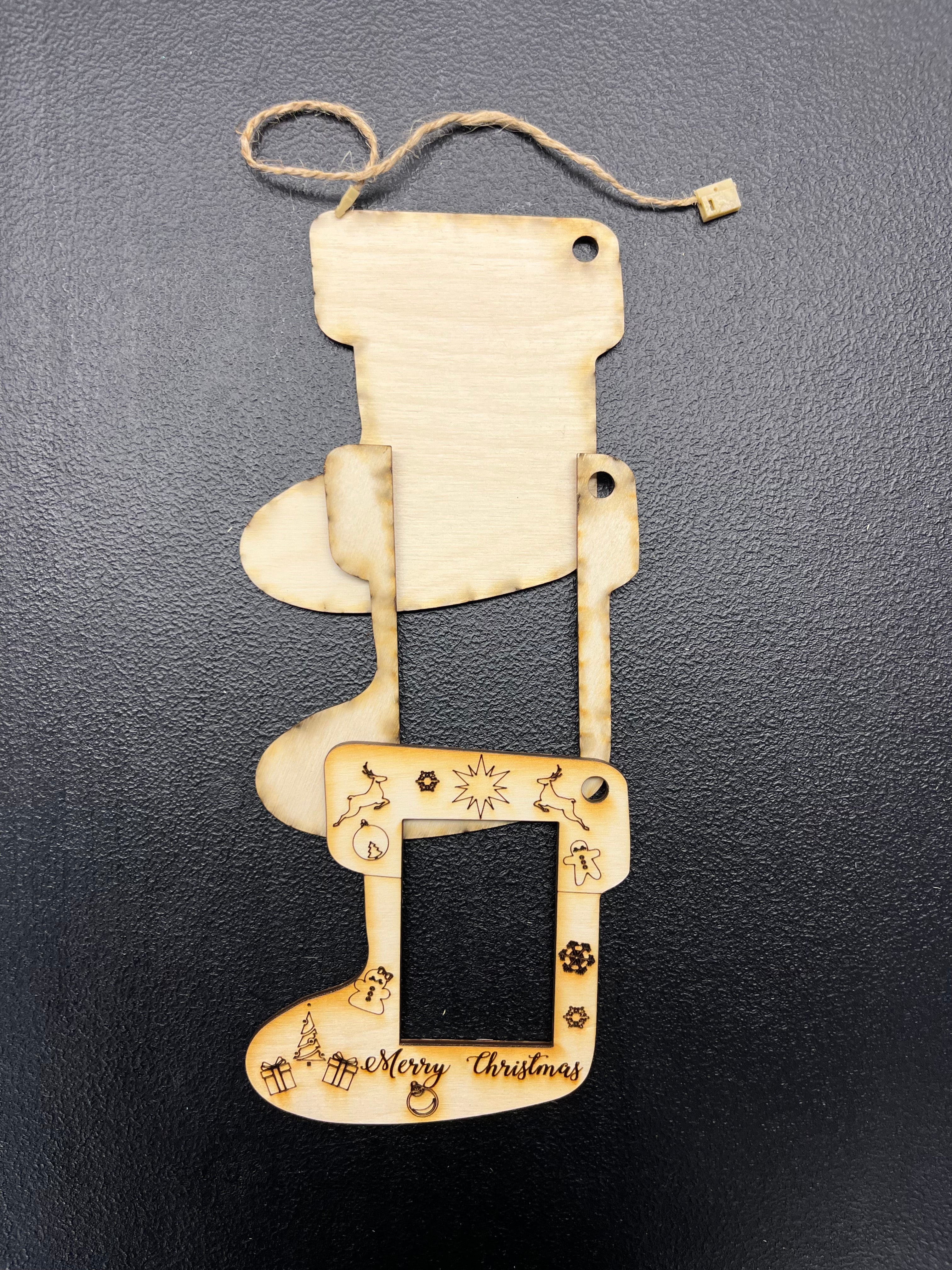 Wood Stocking Ornament Kit That Holds a Photo, Sold Unfinished for Painting or Painted and Assembled