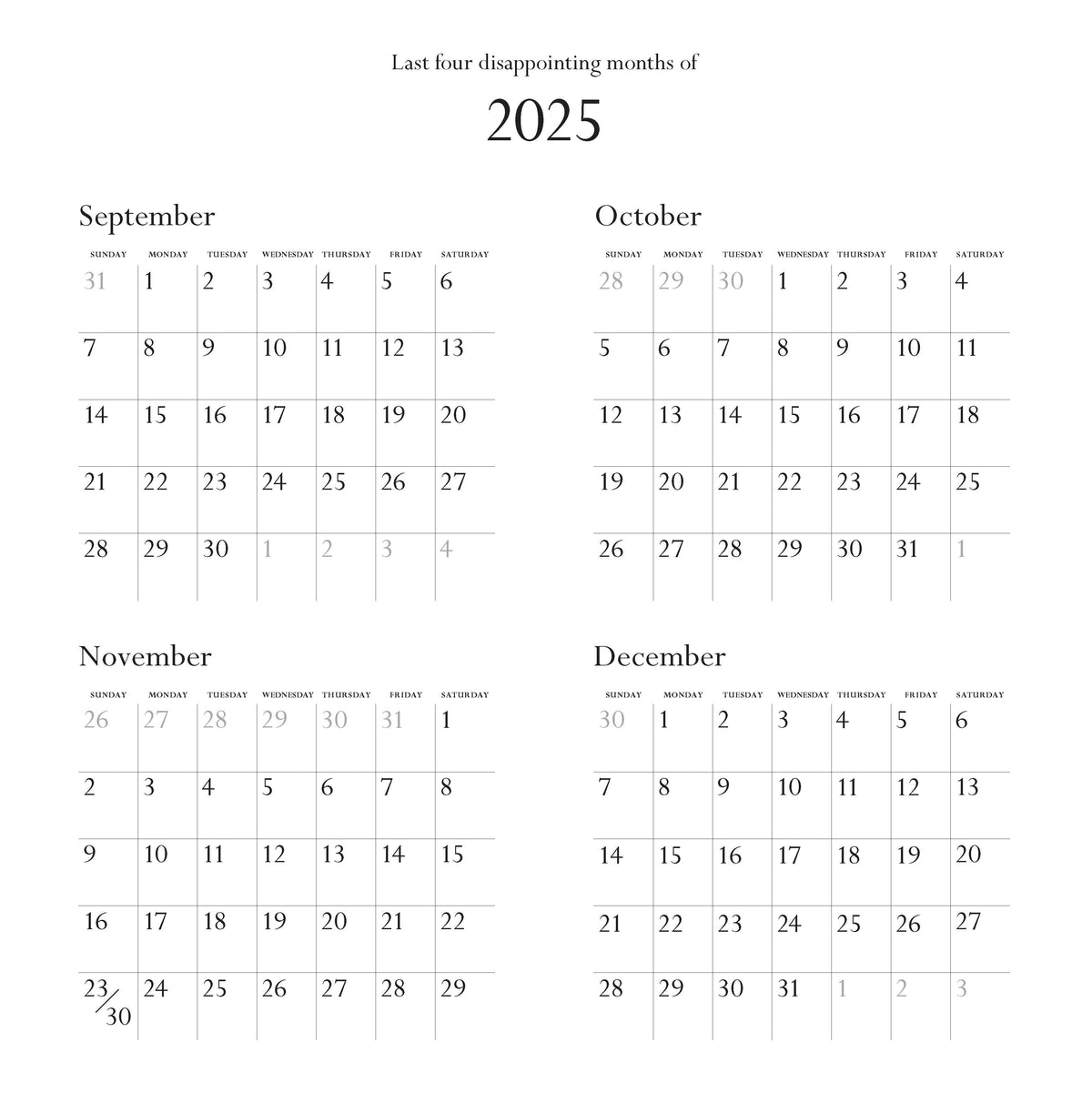 Disappointing Affirmations 2026 Wall Calendar