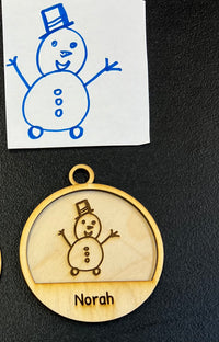 Your Child's Drawing Laser Engraved on an Ornament