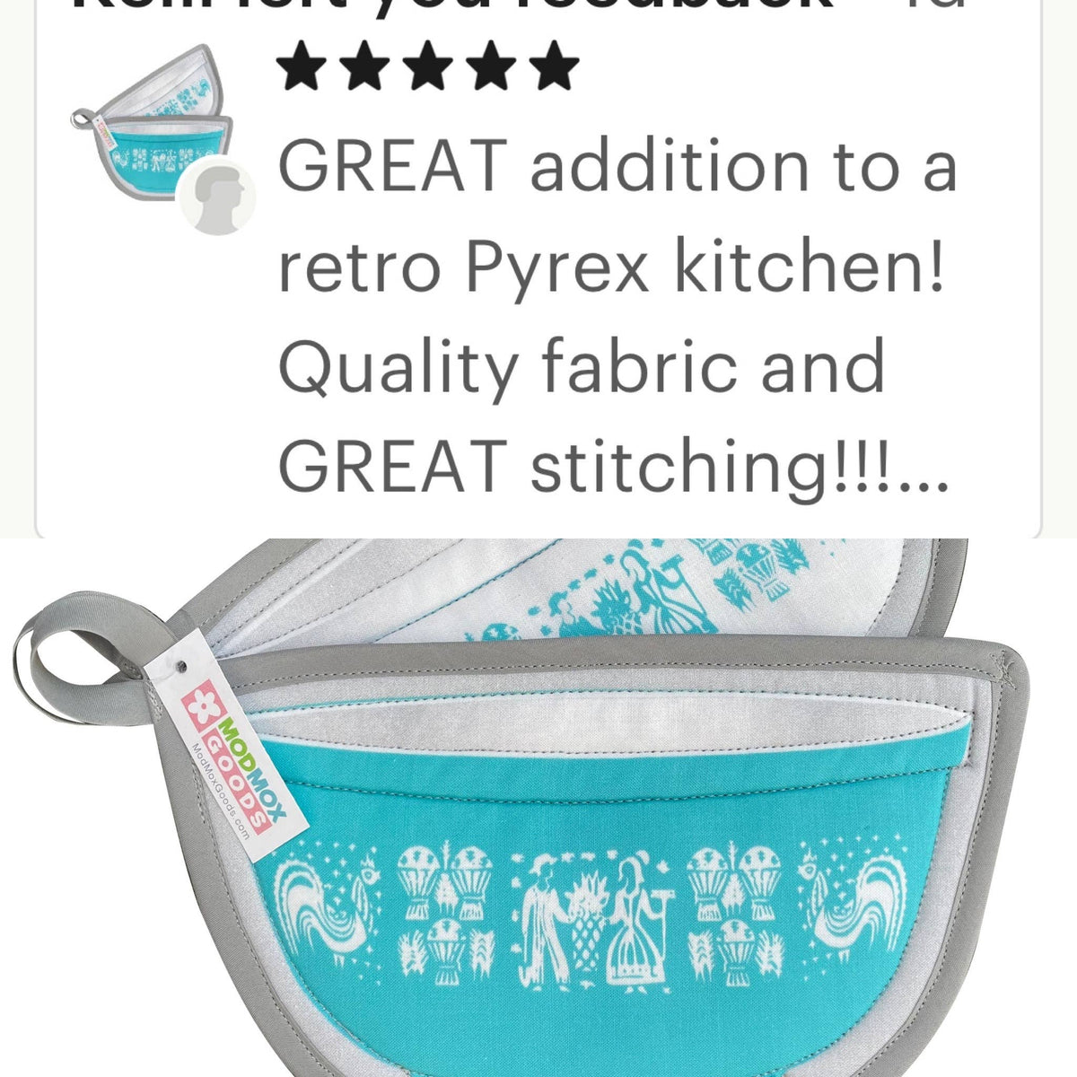 2 Potholders - PyrexTurquoise Butterprint Bowl Shape