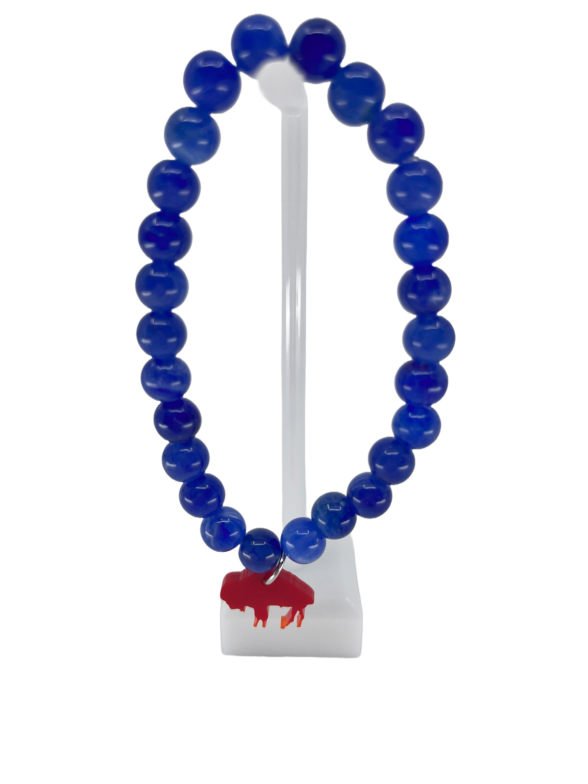 Buffalo blue bead bracelet with red buffalo