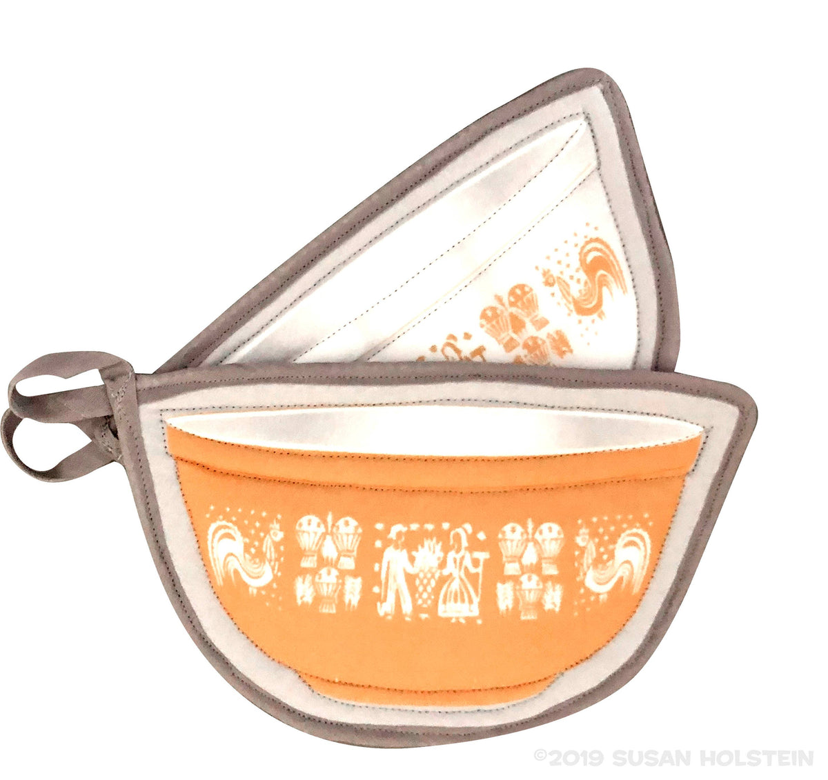2 Potholders - Pyrex Pumpkin Butterprint Bowl Shape
