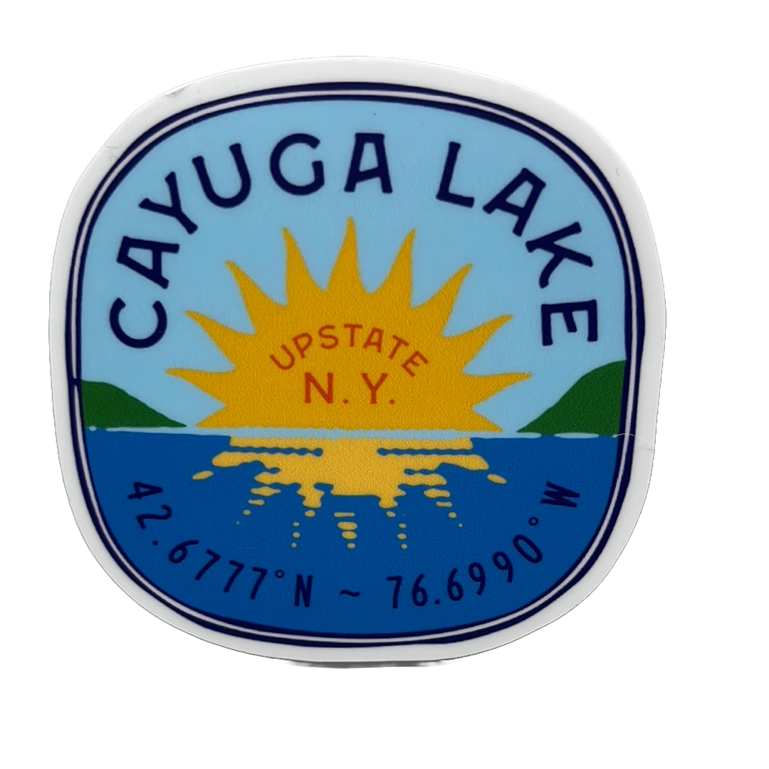 Cayuga Lakes Sunset Sticker with Coordinates
