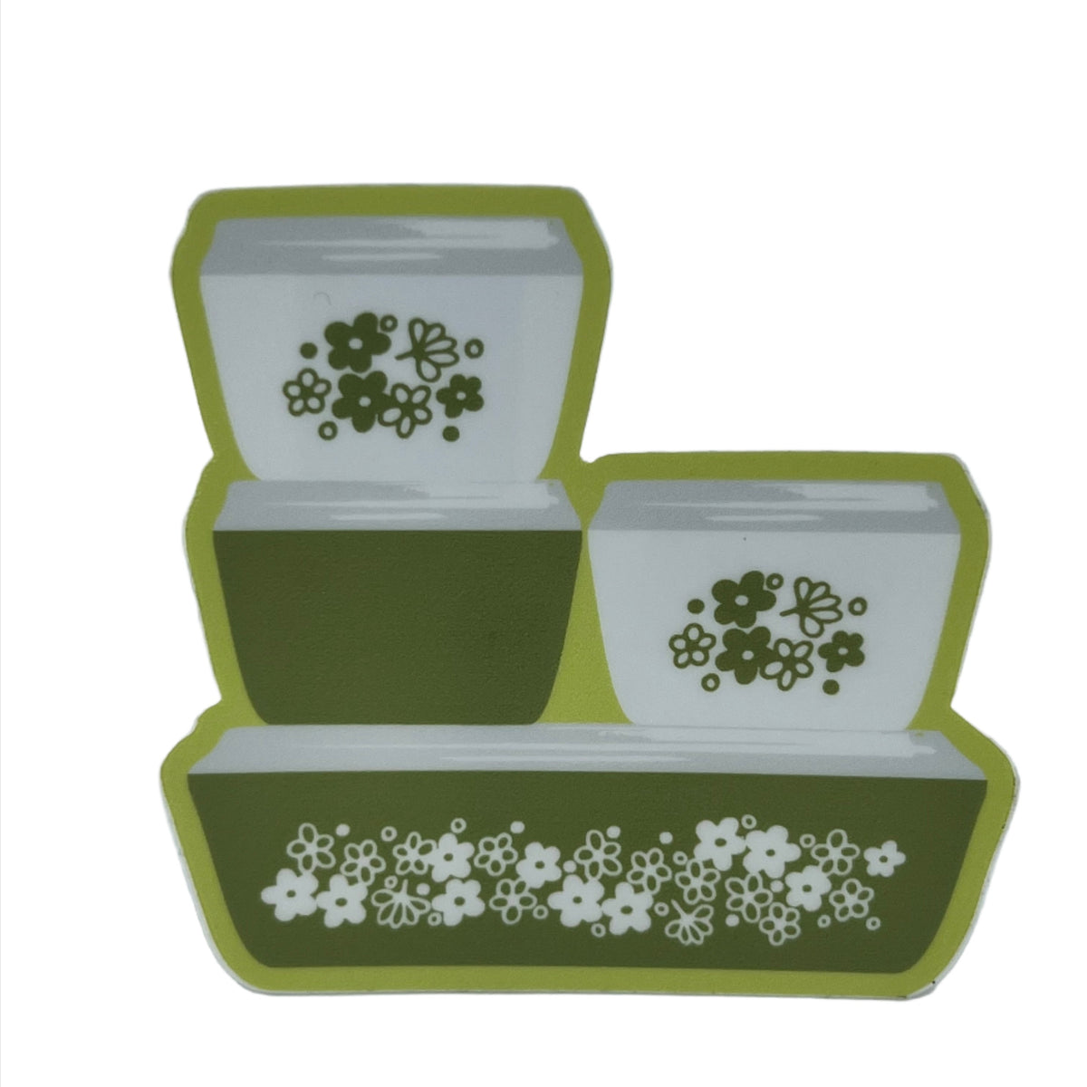 Pyrex Fridge Set in Green Daisy -  3" Vinyl Sticker