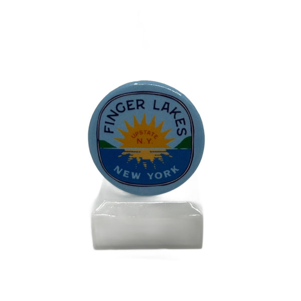 Finger Lakes Sunset Button with Coordinates