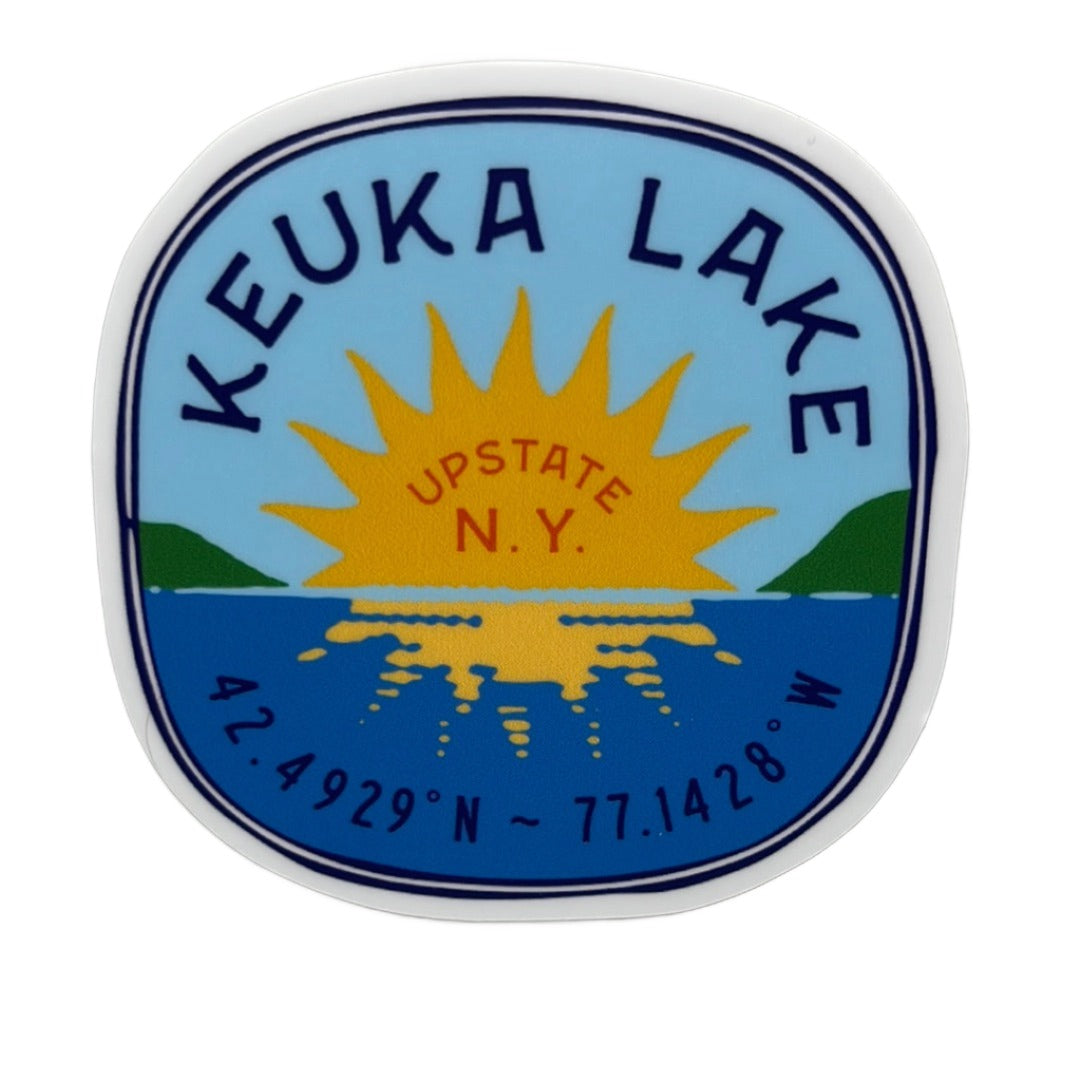 Keuka Lake Sunset Sticker or Magnet with Coordinates