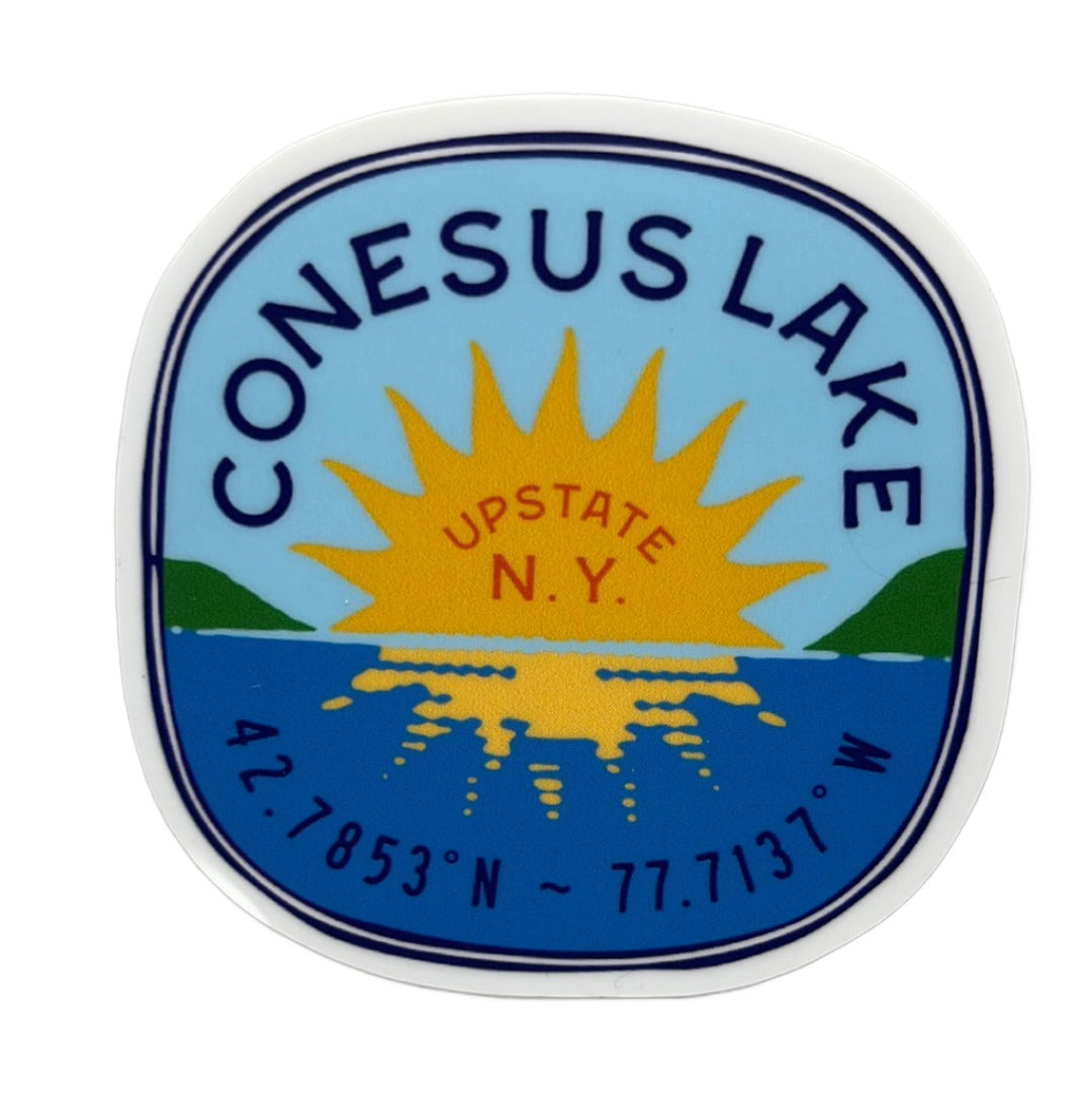 Conesus Lake Sunset Sticker with Coordinates