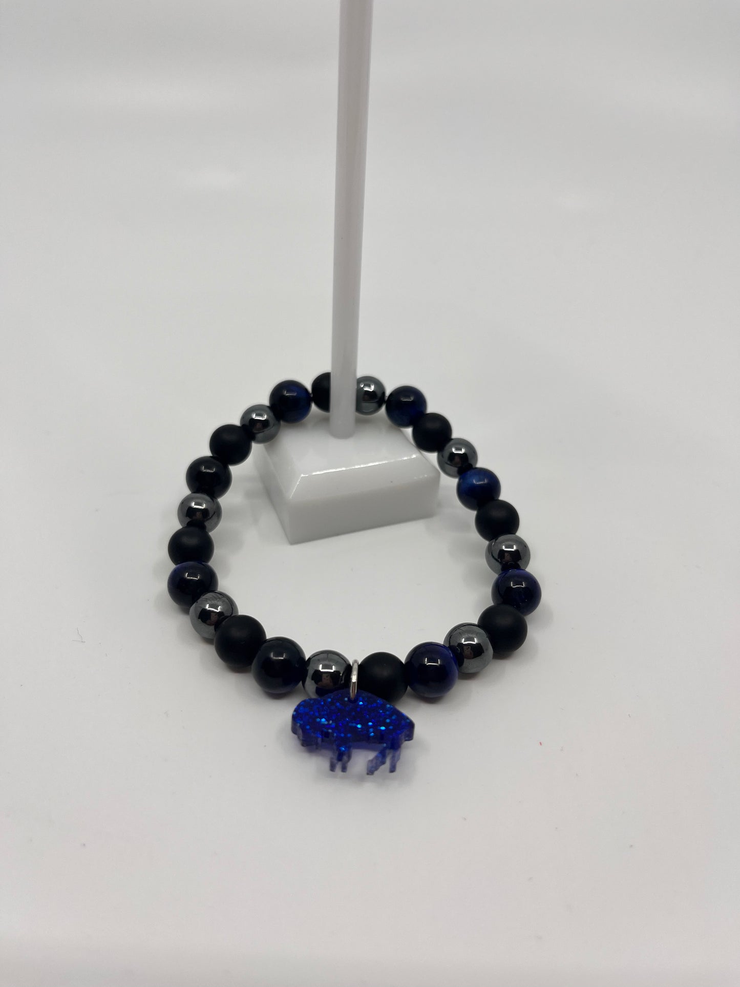 Buffalo Black and Blue Bead Bracelet with Blue Sparkle Buffalo